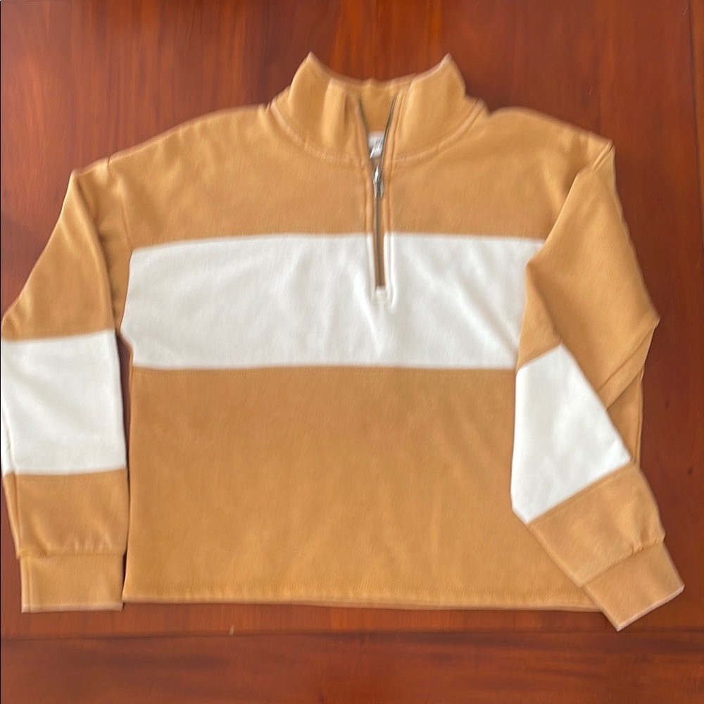 Tan and White Quarter-Zip Pullover